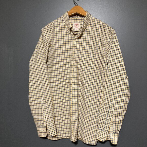 Brooks Brothers Men Check Button Up Shirt Red Fleece Plaid M Yellow Blue Pocket - Picture 1 of 8